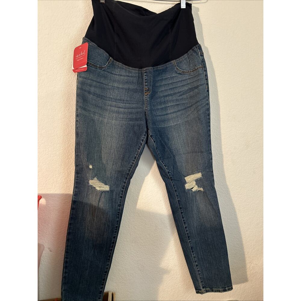 Women's Skinny Distressed Maternity Jeans 16/33 NWT Isabel Maternity Blue